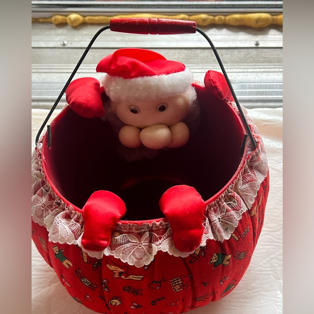 Christmas bucket for candy or gifts.  See pictures. W8xL8 xH8 inches.